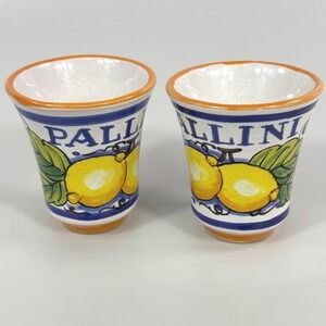 Deruta Italy Pallini Limoncello Shot Glasses Set of 2 Hand Painted Lemon Ceramic